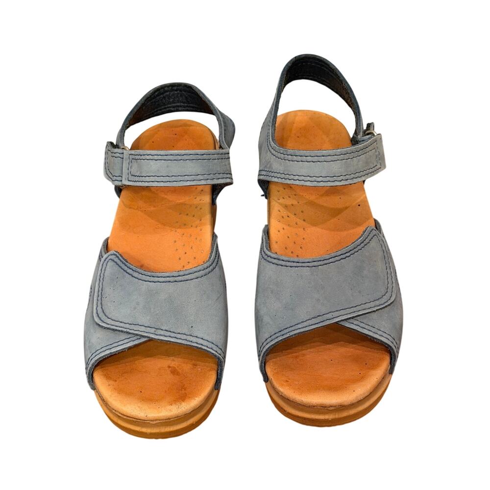 Dansko Womens 39 US 8.5-9 Blue Nubuck Leather Clog Sandals Hook Loop Comfort - Picture 2 of 12